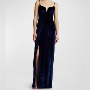Zac Posen | Velvet sleeveless side-slit velvet peplum gown dark navy / 4 NWT